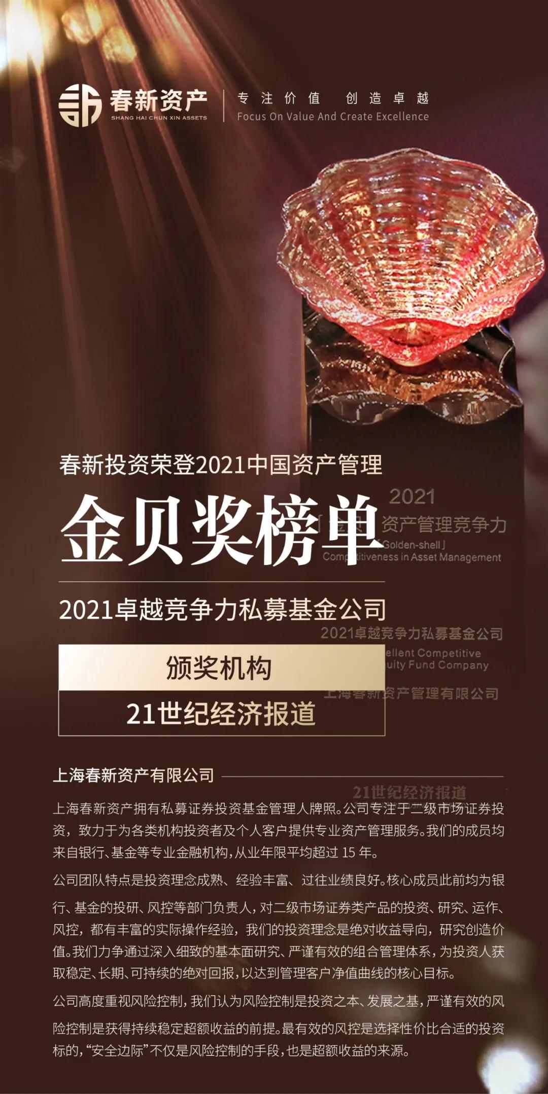 春新资产荣登2021中国资产管理金贝奖榜单